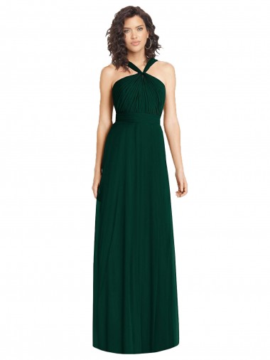 Shop Draped Halter Neck Long Chiffon Bridesmaid Dress with Low Back UK
