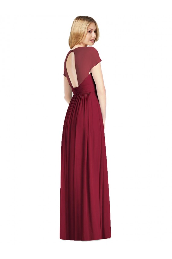 V-Neck Cap Sleeves Sheer Back Chiffon Bridesmaid Dress