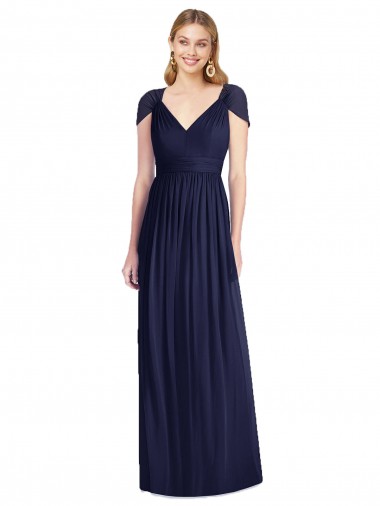 Shop V-Neck Cap Sleeves Sheer Back Chiffon Bridesmaid Dress UK