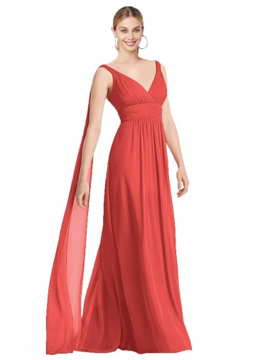 Shop Full-Length V-Neck Chiffon Bridesmaid Dress Streamers Back UK