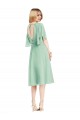 Open Back Flutter Sleeves Cocktail Length Chiffon Bridesmaid Dress
