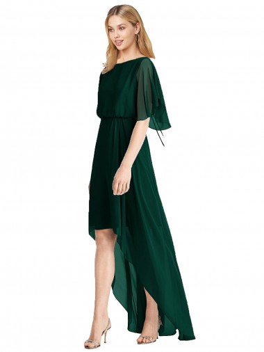 Shop Plunging V Back Flutter Sleeves Cocktail Length Chiffon Bridesmaid Dress UK