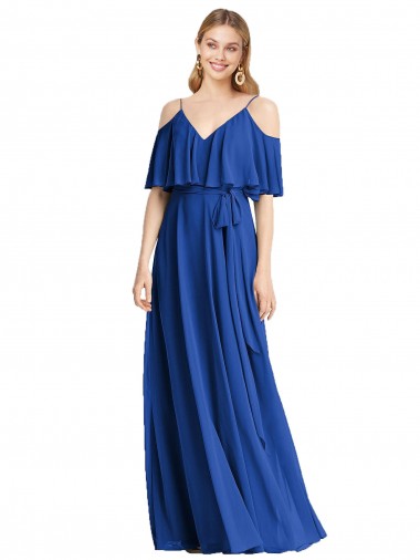 Shop Spaghetti Straps V-Neck Chiffon Bridesmaid Dress with Sash Tie UK