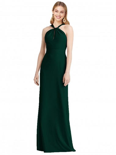 Shop Sleek Full-Length Twist Halter Chiffon Bridesmaid Dress UK