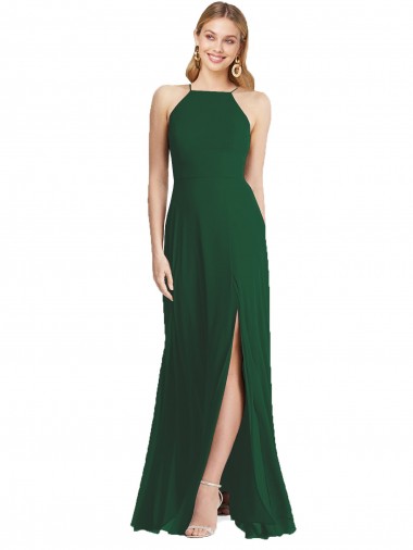 Shop High-Neck Maxi Bridesmaid Dress with Front Slit UK