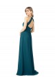 Draped High Neck Keyhole Back Bridesmaid Dress with Front Slit