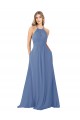 Draped High Neck Keyhole Back Bridesmaid Dress with Front Slit