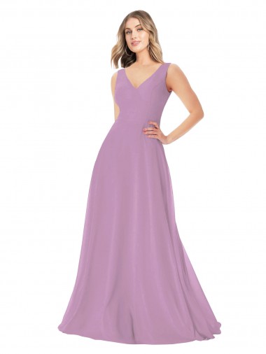 Shop Simple Chiffon V-Neck Bridesmaid Dress with Draped V-Back UK
