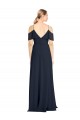 Draped Sleeves Flounce Neckline Long Chiffon Bridesmaid Dress with Spaghetti Straps