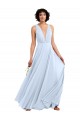 Daring Plunging V-Neck Long Chiffon Bridesmaid Dress with Pleated Bodice
