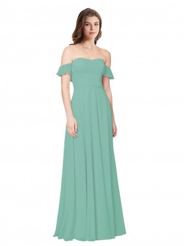 Shop Flounce Sleeves Off the Shoulder Long Chiffon Bridesmaid Dress UK