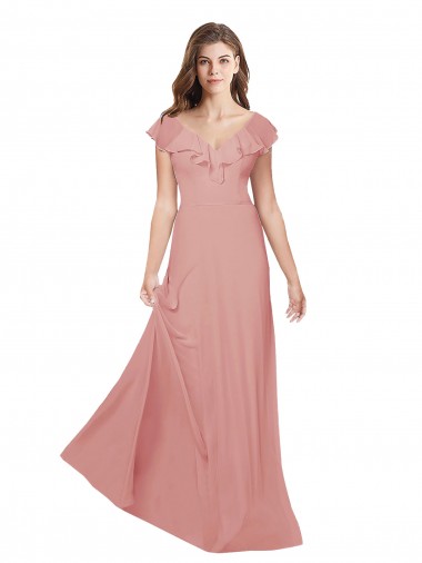 Shop Flounced V Neckline Flutter Sleeves Chiffon Bridesmaid Dress UK