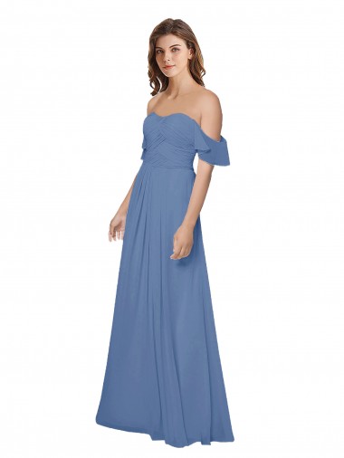 Shop Flutter Sleeves Scoop Neck Off the Shoulder Long Chiffon Bridesmaid Dress UK