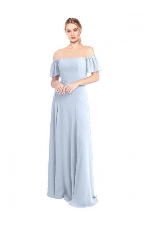 Off the Shoulder Flutter Sleeves Long Chiffon Bridesmaid Dress