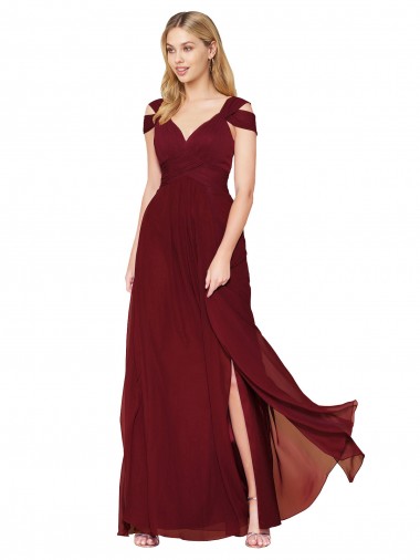 Shop Off the Shoulder Long Chiffon Bridesmaid Dress / Formal Prom Dress with Side Slit UK