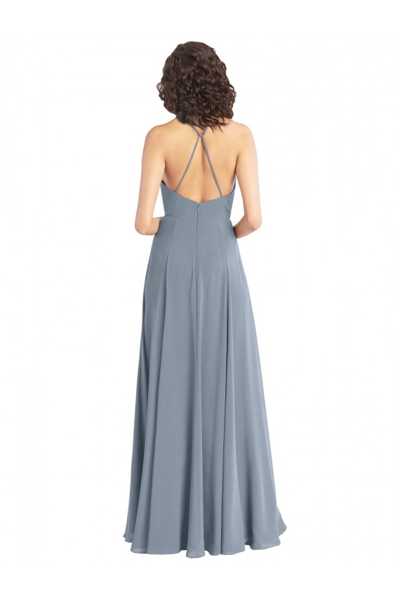 Slim A-Line Cowl Neck Long Chiffon Bridesmaid Dress with Side High Slit