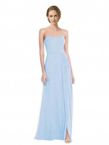 Shop Strapless Sweetheart Maxi Bridesmaid Dress with Pleated Front Slit UK