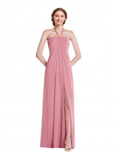 Shop Draped Chiffon Grecian Column Bridesmaid Dress with Front Slit UK