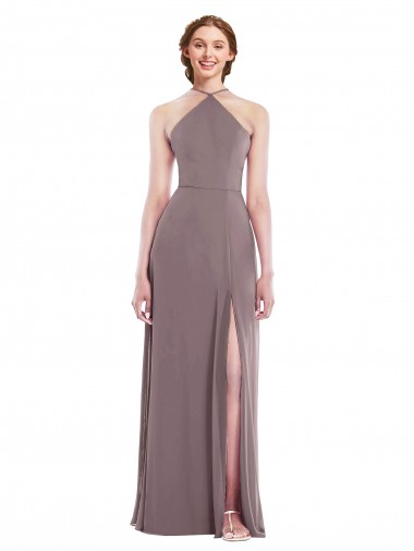 Shop Diamond Halter Maxi Formal Bridesmaid Dress with Front Slit UK