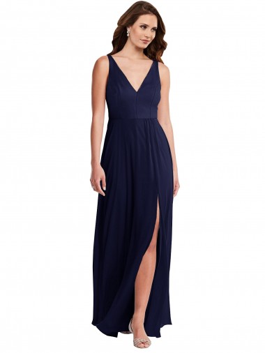 Shop Deep V-Neck Chiffon Maxi Bridesmaid Dress with Front Slit UK