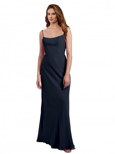 Shop Scoop Neck Long Chiffon Open Back Bridesmaid Dress with Spaghetti Straps UK