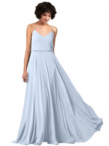 Shop V-Neck Blouson Waist Long Chiffon Bridesmaid Dress with Straps UK