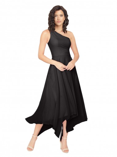 Shop Midi Length One Shoulder Chiffon Cocktail Bridesmaid Dress UK