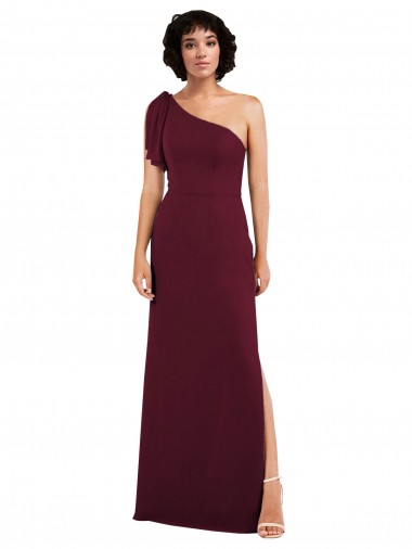 Shop One Shoulder Chiffon Formal Bridesmaid Dress with Skirt Slit and Accent Strap UK