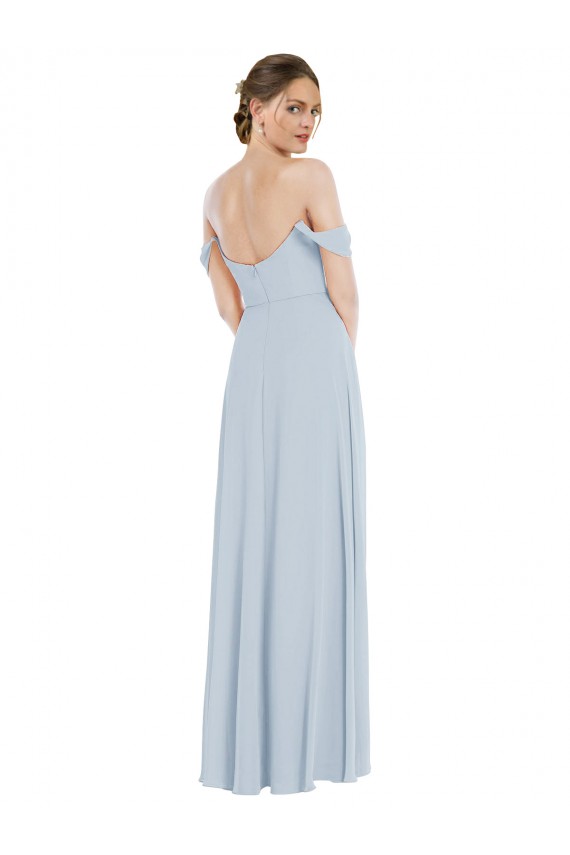 Off the Shoulder Basque Neck Maxi Bridesmaid Dress with Flounce Sleeves