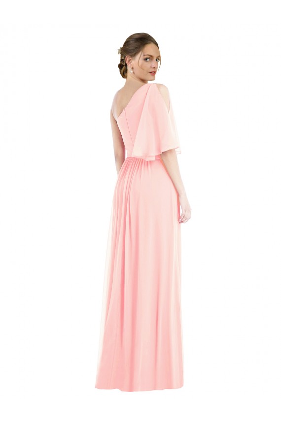 One Shoulder Bell Sleeves Chiffon Maxi Bridesmaid Dress