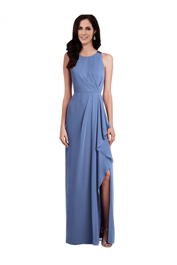 Sleeveless Chiffon Bridesmaid Dress with Draped Front Slit
