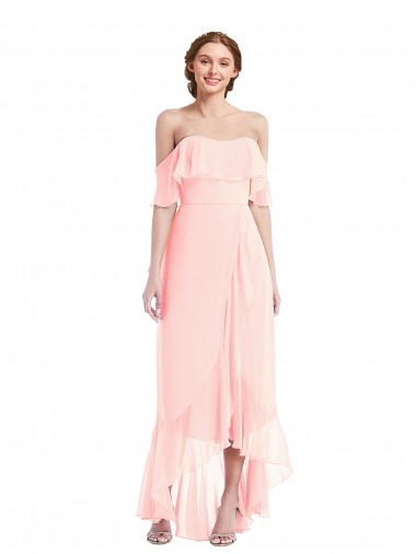 Shop Off the Shoulder Ruffled High Low Maxi Bridesmaid Dress UK