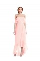 Off the Shoulder Ruffled High Low Maxi Bridesmaid Dress