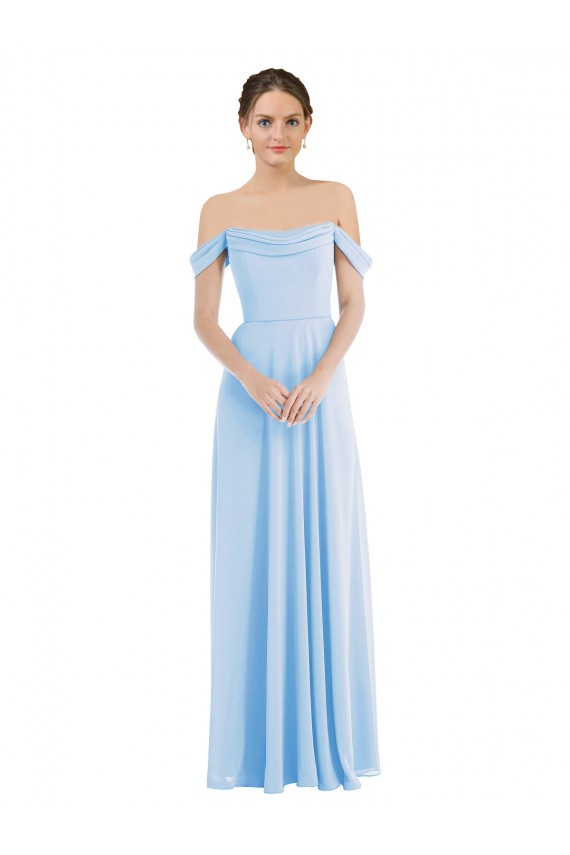 Off the Shoulder Draped Neckline Maxi Formal Bridesmaid Dress