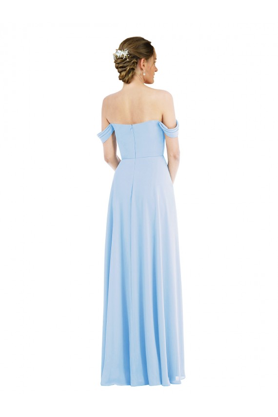 Off the Shoulder Draped Neckline Maxi Formal Bridesmaid Dress
