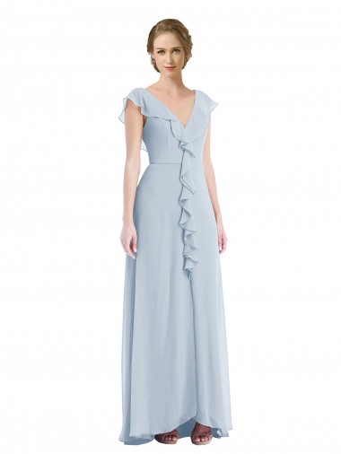 Shop Ruffle Trimmed V Back Chiffon Maxi Bridesmaid Dress UK