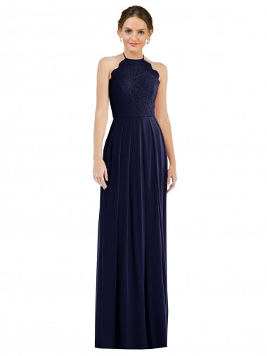 Shop Tie Neck Lace Halter Pleated Skirt Maxi Bridesmaid Dress UK