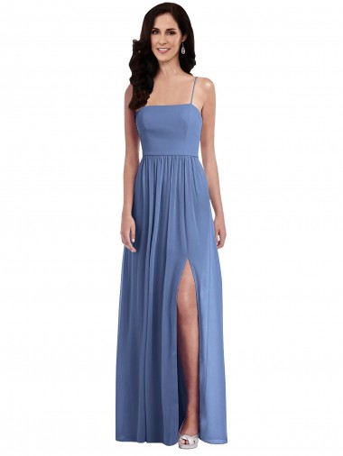 Shop Slim Spaghetti Straps Chiffon Bridesmaid Dress with Front Slit UK