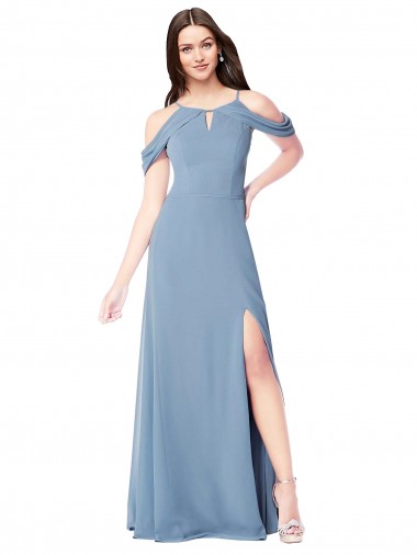 Shop High Neck Chiffon Bridesmaid Dress with Draped Sleeves UK