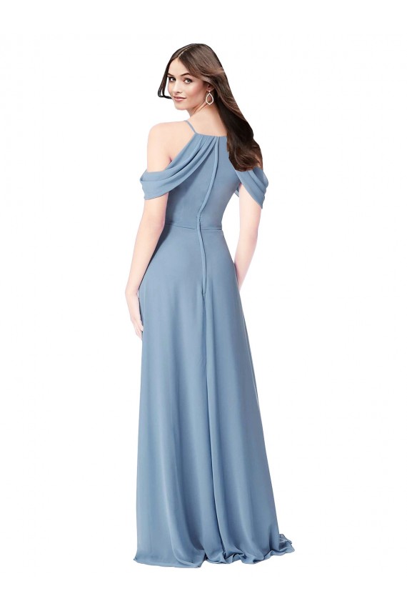 High Neck Chiffon Bridesmaid Dress with Draped Sleeves