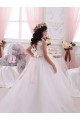 Ivory Ball Gown Bateau Chapel Train Sleeveless Flower Girl Dress