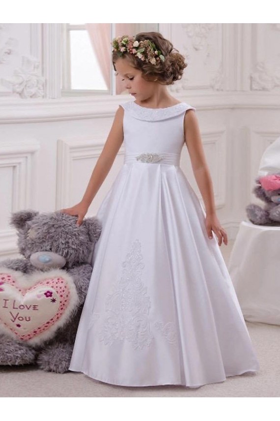 Ivory Ball Gown Bateau Floor Length Flower Girl Dress