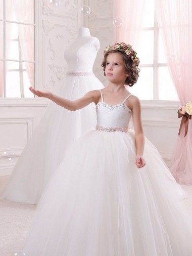 Shop Ivory Ball Gown Sweetheart Chapel Train Sleeveless Flower Girl Dress UK