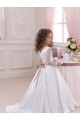 Ivory Ball Gown V-Neck Chapel Train Long Sleeve Flower Girl Dress