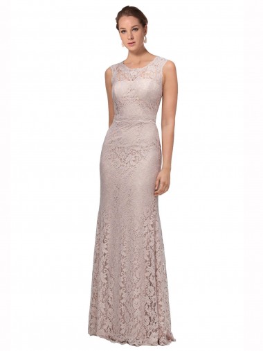 Shop Long Sleeveless All Lace Bridesmaid Dress / Prom Dress with Scoop Neckline UK