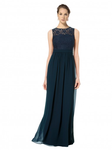 Shop Long Chiffon Bridesmaid Dress with Lace Sleeveless Bodice and Keyhole Back UK