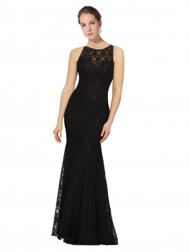 Shop Fitted Lace Bridesmaids Dress with Jewel Neckline and Open Back UK