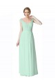 Long Chiffon Bridesmaid Dress with Corded Lace V-Neck Bodice
