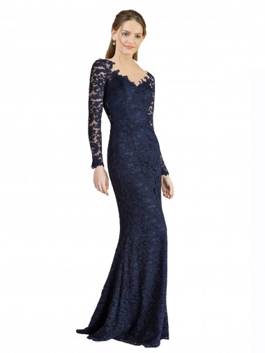 Shop Illusion Long Sleeves Lace Bridesmaid Dress / Prom Dress with Sheer Keyhole Back UK