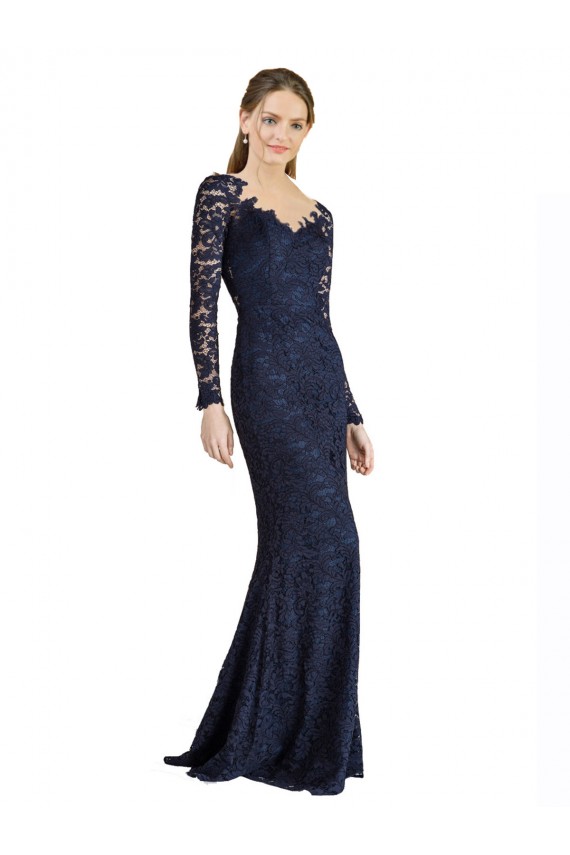Illusion Long Sleeves Lace Bridesmaid Dress / Prom Dress with Sheer Keyhole Back